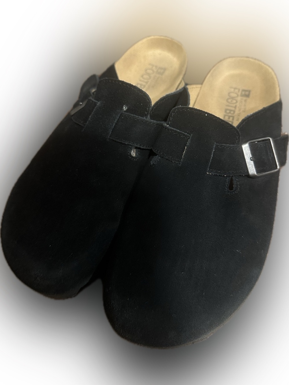 Black Suede Slip-On Clog with Buckle